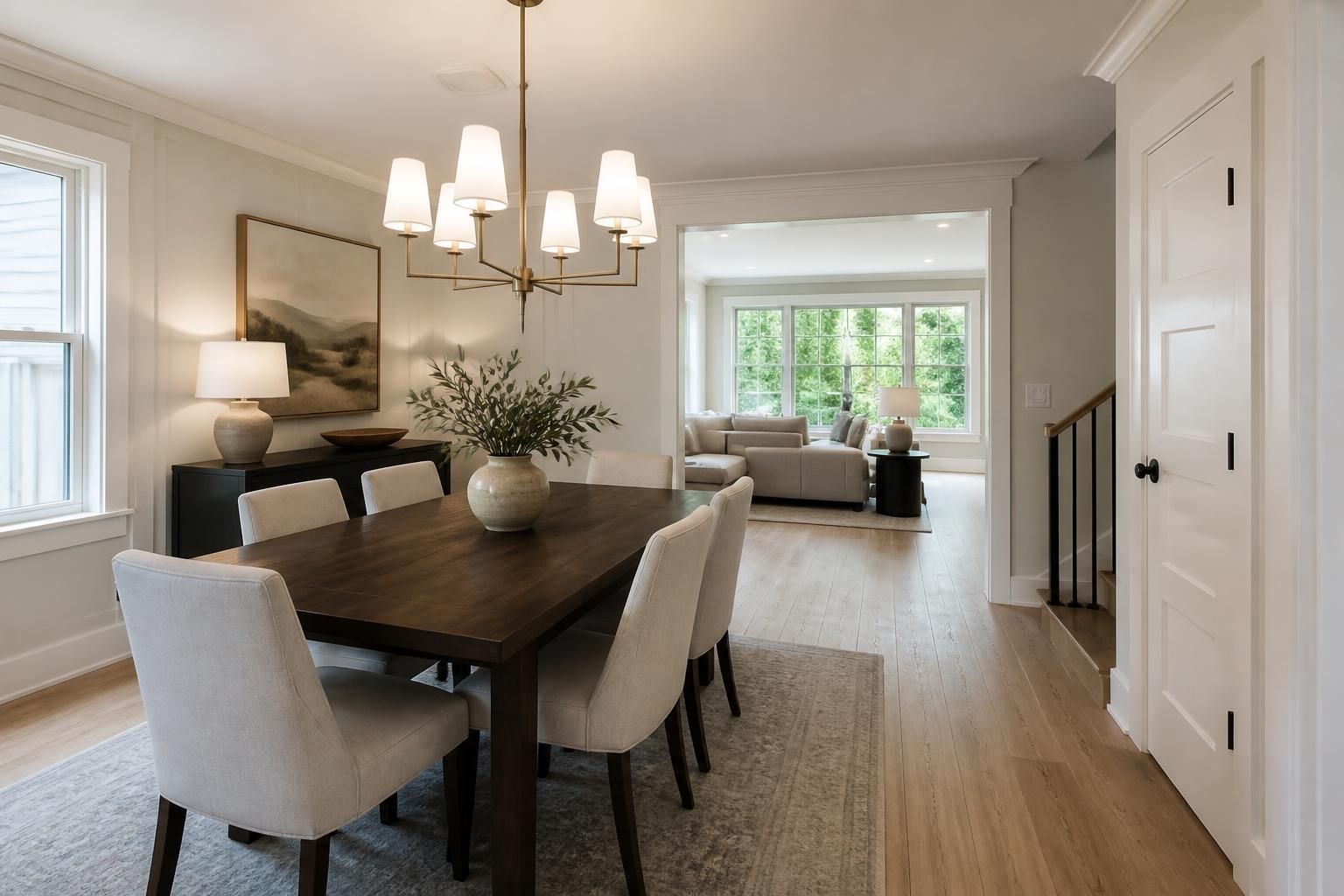 Finished interior renovation with new flooring and bright open layout.